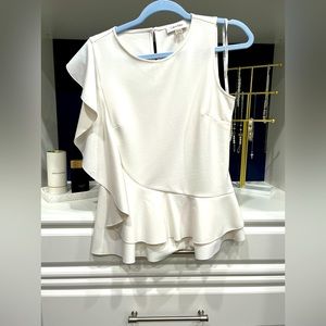 Calvin Klein White professional small blouse one ruffle shoulder good co…